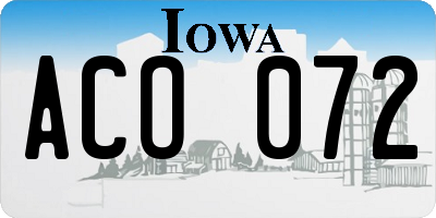 IA license plate ACO072