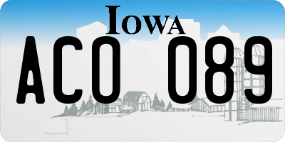IA license plate ACO089