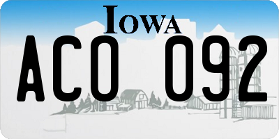 IA license plate ACO092