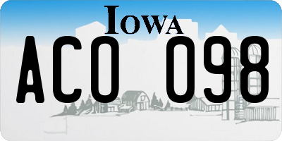 IA license plate ACO098