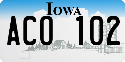 IA license plate ACO102