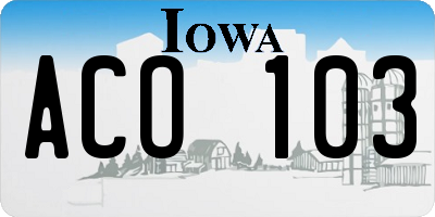 IA license plate ACO103
