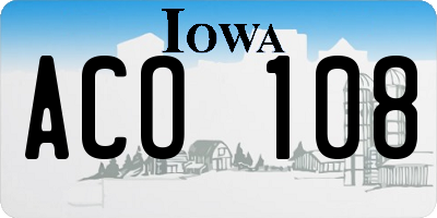 IA license plate ACO108