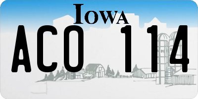 IA license plate ACO114