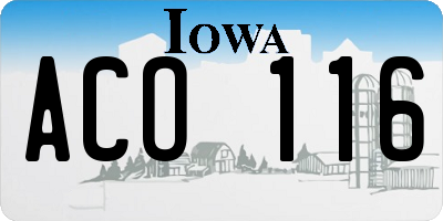 IA license plate ACO116