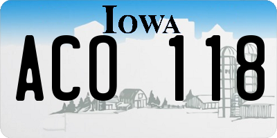 IA license plate ACO118