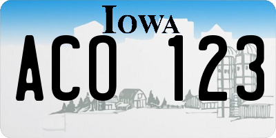 IA license plate ACO123