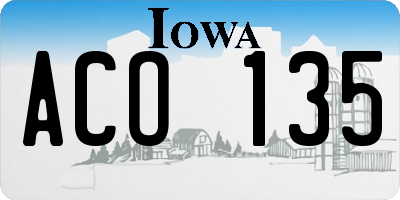 IA license plate ACO135