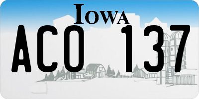 IA license plate ACO137