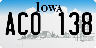 IA license plate ACO138