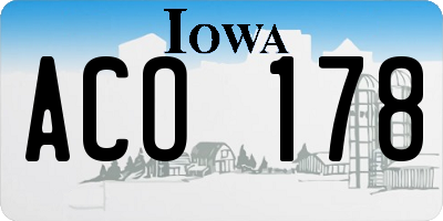 IA license plate ACO178