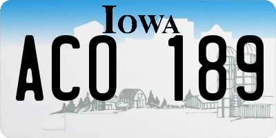 IA license plate ACO189