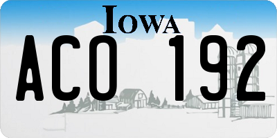 IA license plate ACO192