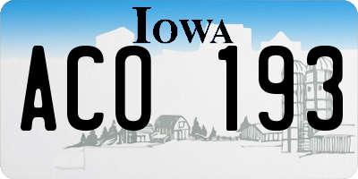 IA license plate ACO193