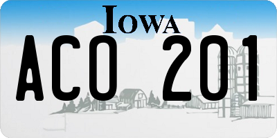 IA license plate ACO201