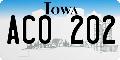 IA license plate ACO202