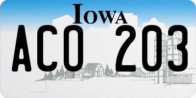IA license plate ACO203