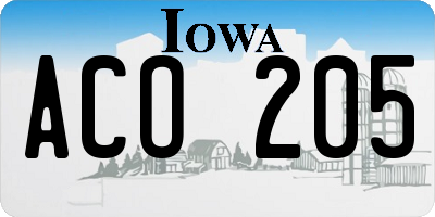IA license plate ACO205