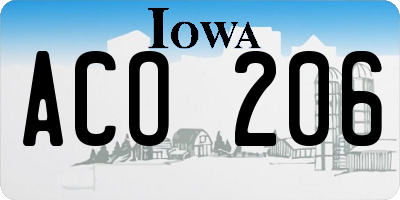 IA license plate ACO206