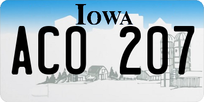 IA license plate ACO207
