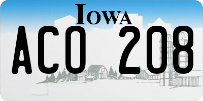 IA license plate ACO208