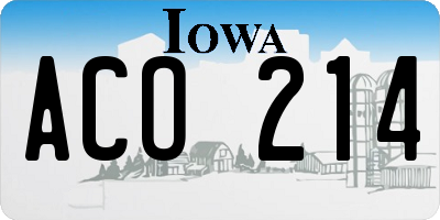 IA license plate ACO214