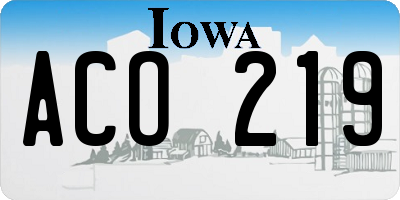 IA license plate ACO219