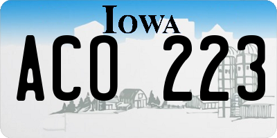 IA license plate ACO223