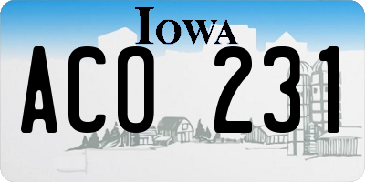 IA license plate ACO231