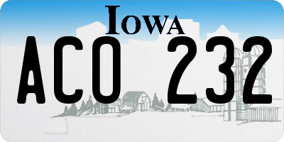 IA license plate ACO232