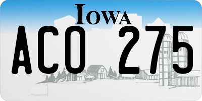 IA license plate ACO275