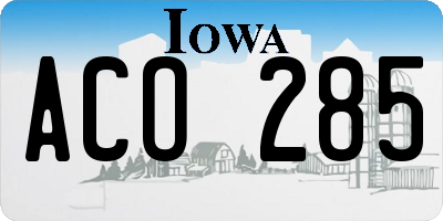 IA license plate ACO285