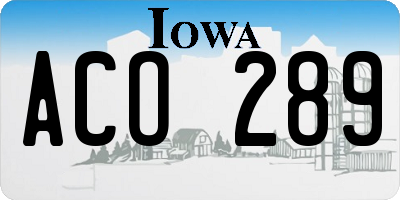 IA license plate ACO289