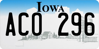 IA license plate ACO296
