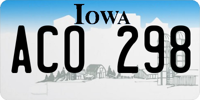 IA license plate ACO298