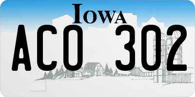 IA license plate ACO302