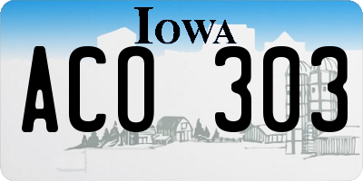IA license plate ACO303