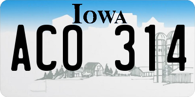 IA license plate ACO314