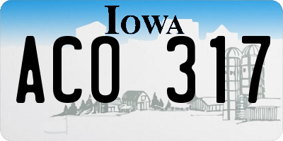 IA license plate ACO317