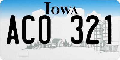 IA license plate ACO321