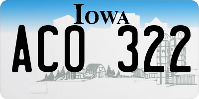 IA license plate ACO322
