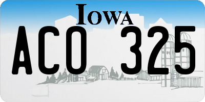 IA license plate ACO325