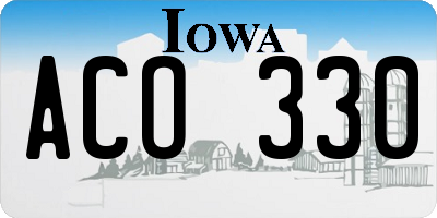 IA license plate ACO330