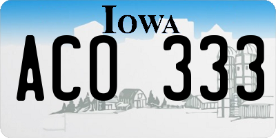 IA license plate ACO333