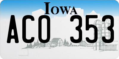 IA license plate ACO353