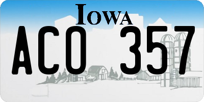 IA license plate ACO357