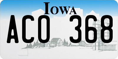 IA license plate ACO368