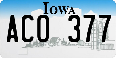 IA license plate ACO377