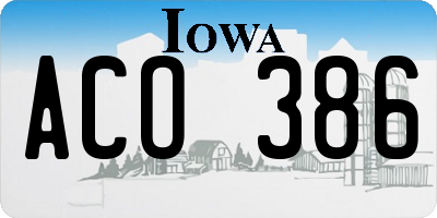 IA license plate ACO386