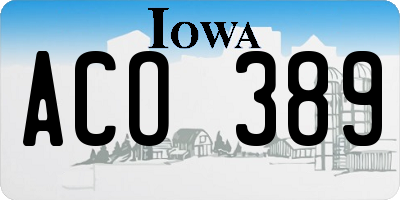 IA license plate ACO389